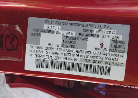 2018 Mazda Mazda3 Touring from USA, damaged, VIN 3MZBN1L33JM218242